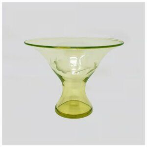 Uranium Art Glass Bowl With Hand Cut Floral Design